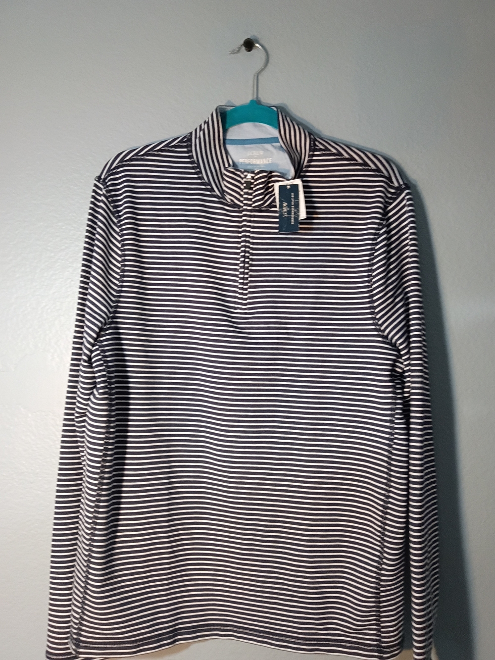 J. Crew Men's Long Sleeve Striped Quarter-Zip — Navy & White